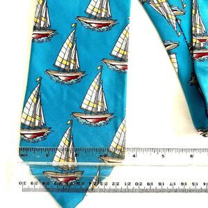 BROOKS BROTHERS MAKERS 100% SILK SAILBOAT AQUA BLUE NECK TIE SAILING NAUTICAL US
